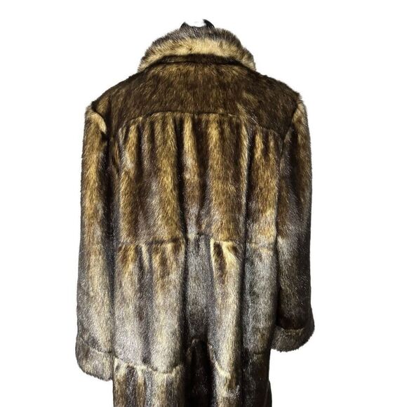NWOT Pamela McCoy Collection Brown Long Faux Fur Mink Coat size 1X - Picture 9 of 13